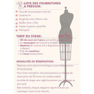 Stage couture 21 septembre et 12 octobre 2024